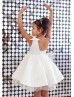 One Shoulder Ivory Satin Peek-A-Boo Tulle Flower Girl Dress